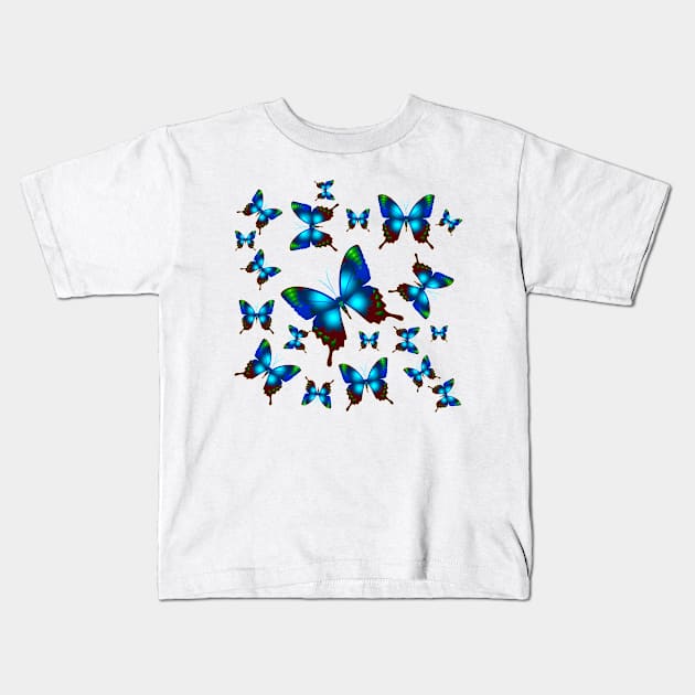 Morpho Butterfly Wings in Royal Aqua Blue Kids T-Shirt by Nisuris Art